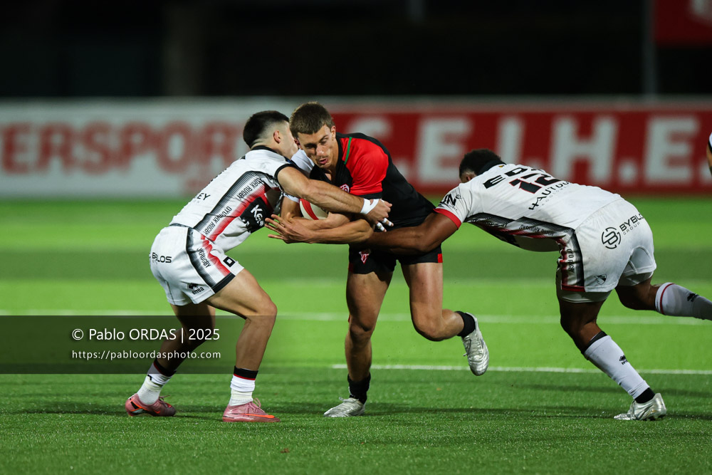 Carlo Mignot, lors du match de Pro D2 entre le Biarritz olympique et Oyonnax, le 19 décembre 2025 au stade Aguiléra de Biarritz, France (Photo Pablo ORDAS)