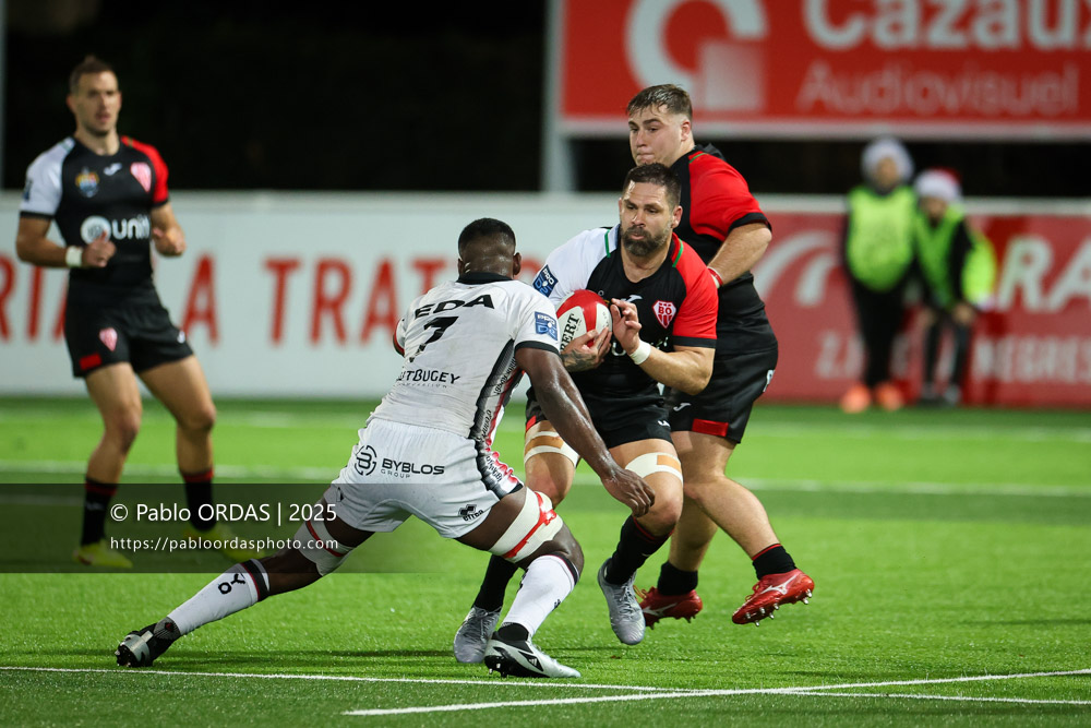 Cornell du Preez, lors du match de Pro D2 entre le Biarritz olympique et Oyonnax, le 19 décembre 2025 au stade Aguiléra de Biarritz, France (Photo Pablo ORDAS)