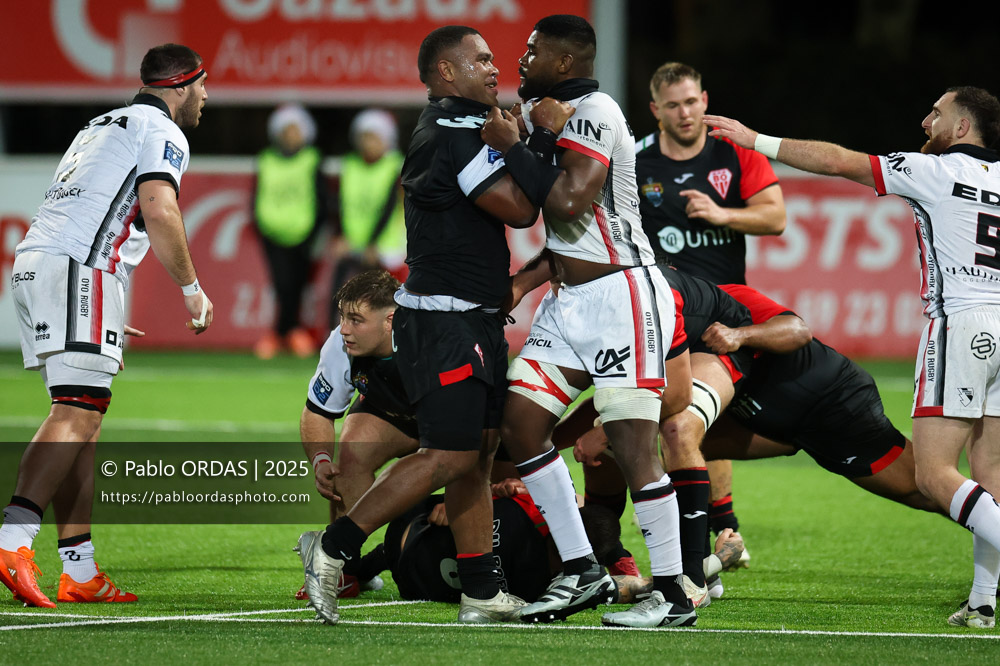 Johnny Dyer, lors du match de Pro D2 entre le Biarritz olympique et Oyonnax, le 19 décembre 2025 au stade Aguiléra de Biarritz, France (Photo Pablo ORDAS)