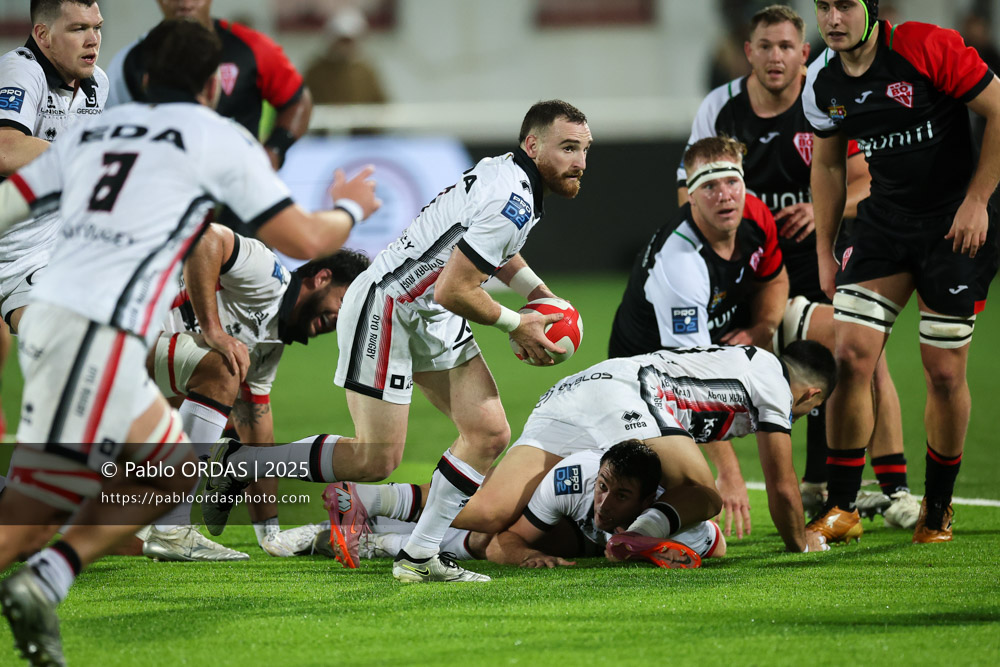 Vasil Lobzhanidze, lors du match de Pro D2 entre le Biarritz olympique et Oyonnax, le 19 décembre 2025 au stade Aguiléra de Biarritz, France (Photo Pablo ORDAS)