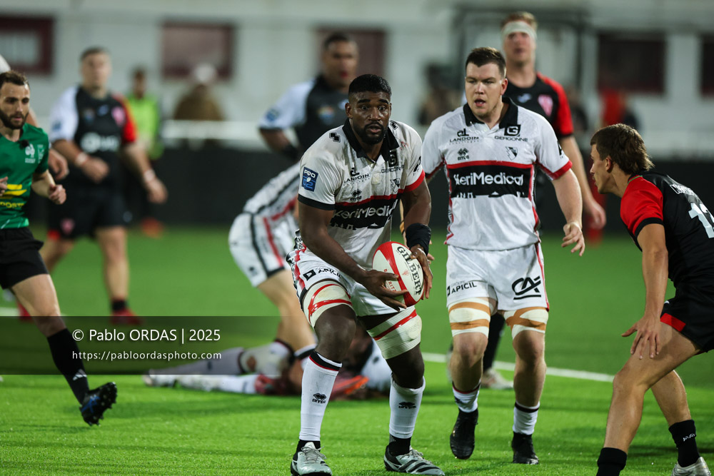 Pierre-Samuel Pacheco, lors du match de Pro D2 entre le Biarritz olympique et Oyonnax, le 19 décembre 2025 au stade Aguiléra de Biarritz, France (Photo Pablo ORDAS)