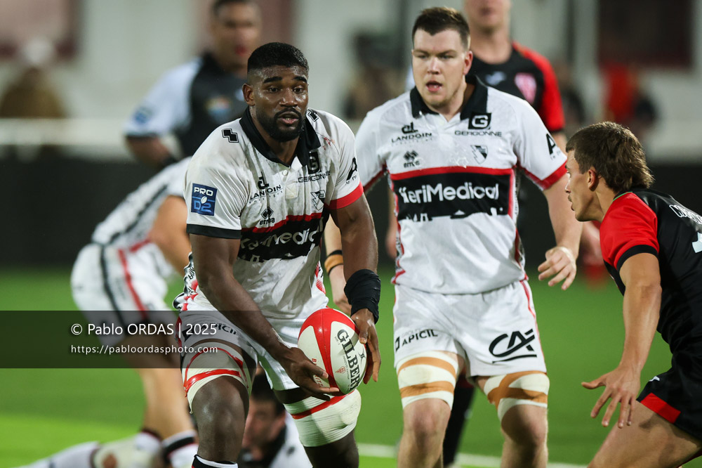 Pierre-Samuel Pacheco, lors du match de Pro D2 entre le Biarritz olympique et Oyonnax, le 19 décembre 2025 au stade Aguiléra de Biarritz, France (Photo Pablo ORDAS)