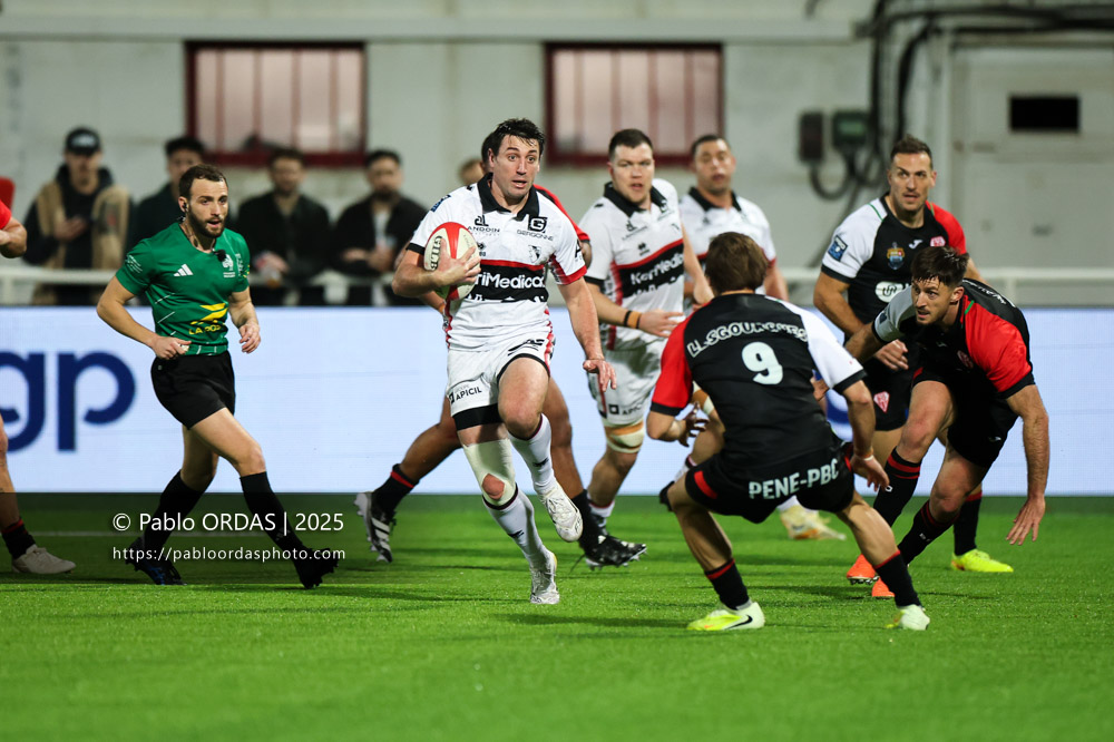 Maxime Salles, lors du match de Pro D2 entre le Biarritz olympique et Oyonnax, le 19 décembre 2025 au stade Aguiléra de Biarritz, France (Photo Pablo ORDAS)