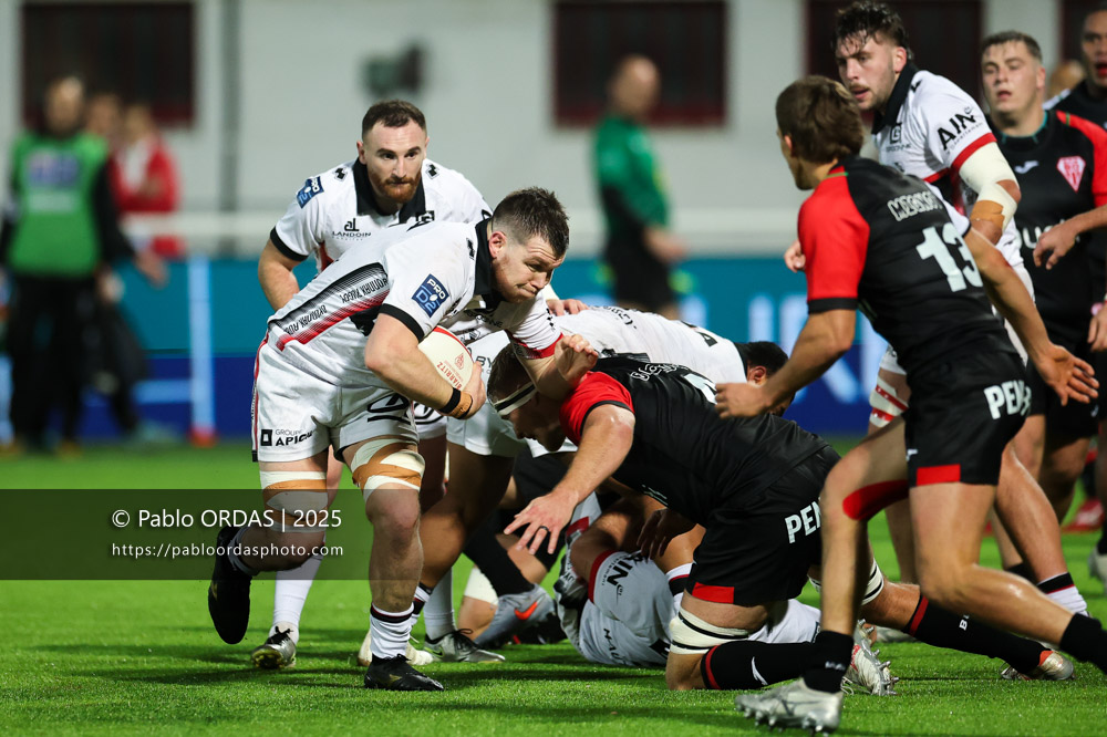 Wandrille Picault, lors du match de Pro D2 entre le Biarritz olympique et Oyonnax, le 19 décembre 2025 au stade Aguiléra de Biarritz, France (Photo Pablo ORDAS)