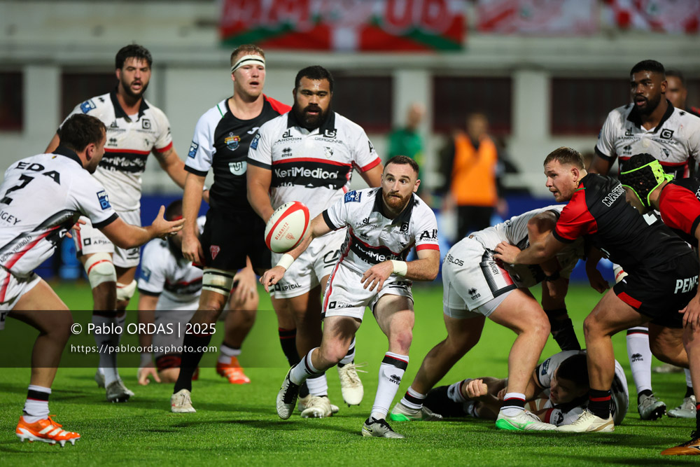 Vasil Lobzhanidze, lors du match de Pro D2 entre le Biarritz olympique et Oyonnax, le 19 décembre 2025 au stade Aguiléra de Biarritz, France (Photo Pablo ORDAS)