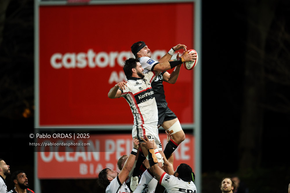 Rémi Bourdeau, lors du match de Pro D2 entre le Biarritz olympique et Oyonnax, le 19 décembre 2025 au stade Aguiléra de Biarritz, France (Photo Pablo ORDAS)