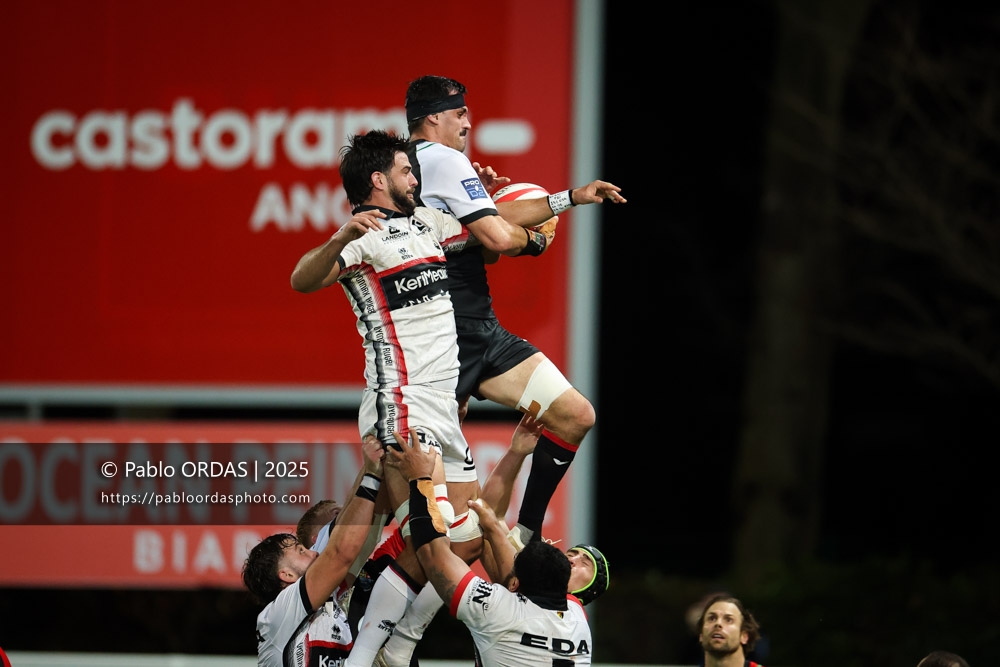 Rémi Bourdeau, lors du match de Pro D2 entre le Biarritz olympique et Oyonnax, le 19 décembre 2025 au stade Aguiléra de Biarritz, France (Photo Pablo ORDAS)