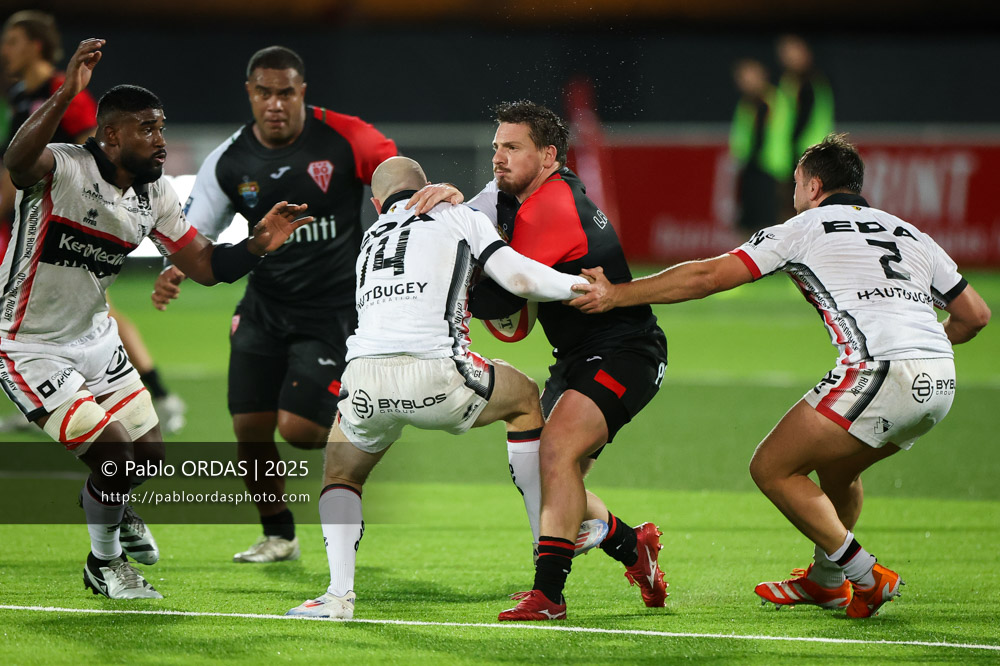 Dorian Laborde, lors du match de Pro D2 entre le Biarritz olympique et Oyonnax, le 19 décembre 2025 au stade Aguiléra de Biarritz, France (Photo Pablo ORDAS)