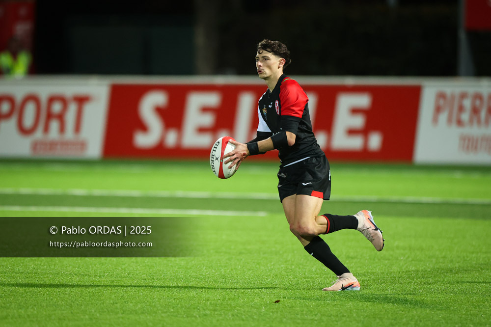 Baptiste Fariscot, lors du match de Pro D2 entre le Biarritz olympique et Oyonnax, le 19 décembre 2025 au stade Aguiléra de Biarritz, France (Photo Pablo ORDAS)