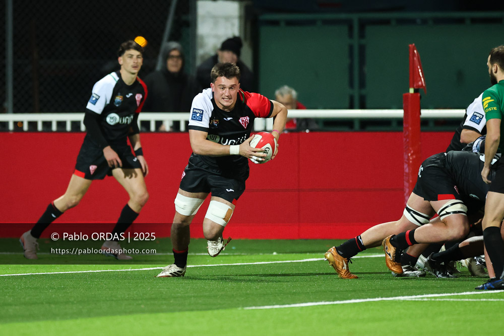 Andrea Sacco, lors du match de Pro D2 entre le Biarritz olympique et Oyonnax, le 19 décembre 2025 au stade Aguiléra de Biarritz, France (Photo Pablo ORDAS)