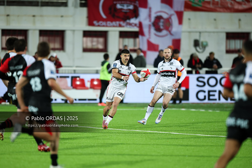 Luka Matkava, lors du match de Pro D2 entre le Biarritz olympique et Oyonnax, le 19 décembre 2025 au stade Aguiléra de Biarritz, France (Photo Pablo ORDAS)