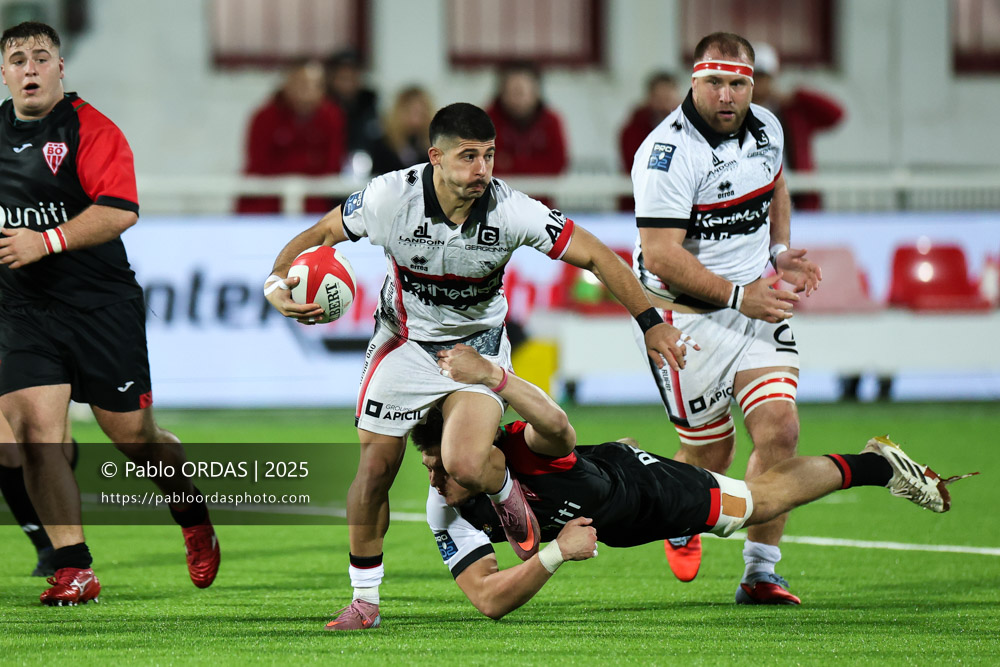 Luka Matkava, lors du match de Pro D2 entre le Biarritz olympique et Oyonnax, le 19 décembre 2025 au stade Aguiléra de Biarritz, France (Photo Pablo ORDAS)