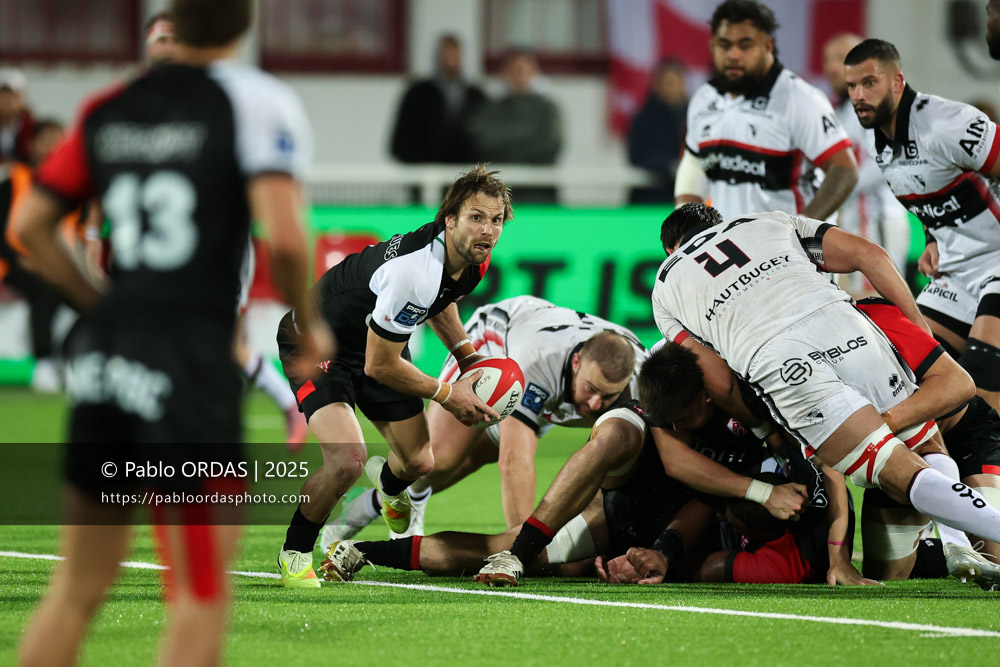 Yann Lesgourgues, lors du match de Pro D2 entre le Biarritz olympique et Oyonnax, le 19 décembre 2025 au stade Aguiléra de Biarritz, France (Photo Pablo ORDAS)