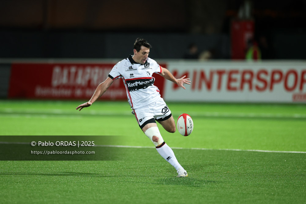 Maxime Salles, lors du match de Pro D2 entre le Biarritz olympique et Oyonnax, le 19 décembre 2025 au stade Aguiléra de Biarritz, France (Photo Pablo ORDAS)