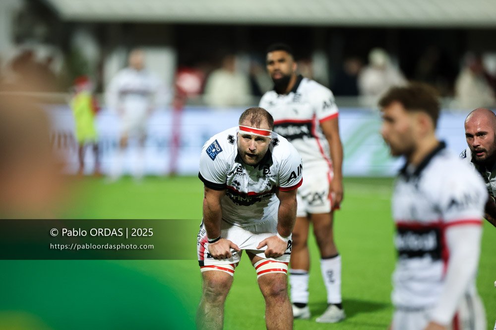 Loïc Godener, lors du match de Pro D2 entre le Biarritz olympique et Oyonnax, le 19 décembre 2025 au stade Aguiléra de Biarritz, France (Photo Pablo ORDAS)