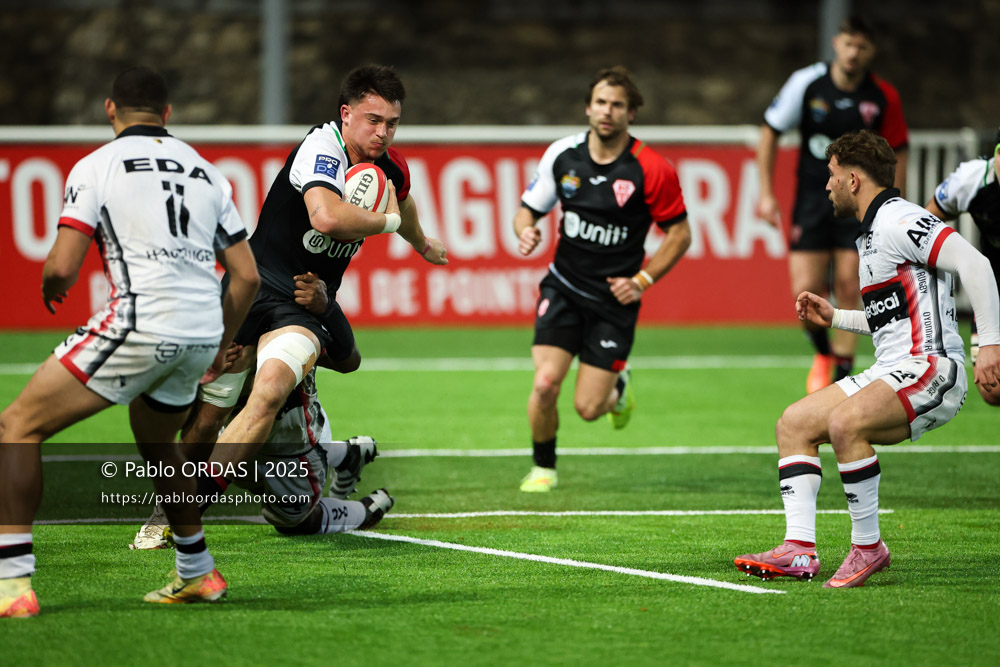 Andrea Sacco, lors du match de Pro D2 entre le Biarritz olympique et Oyonnax, le 19 décembre 2025 au stade Aguiléra de Biarritz, France (Photo Pablo ORDAS)