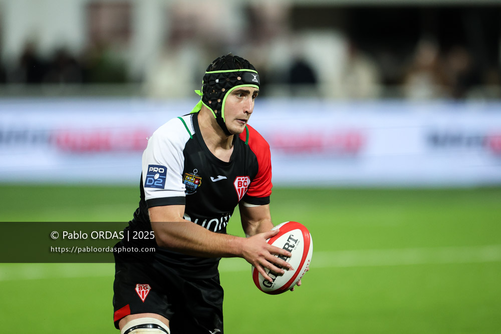Ekain Imaz Agirre, lors du match de Pro D2 entre le Biarritz olympique et Oyonnax, le 19 décembre 2025 au stade Aguiléra de Biarritz, France (Photo Pablo ORDAS)