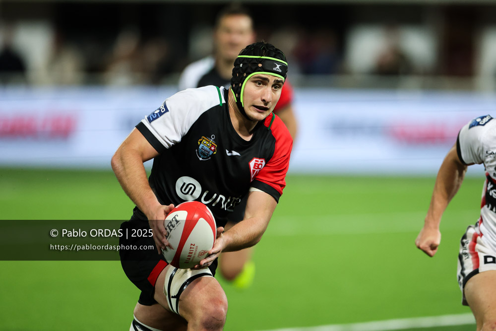 Ekain Imaz Agirre, lors du match de Pro D2 entre le Biarritz olympique et Oyonnax, le 19 décembre 2025 au stade Aguiléra de Biarritz, France (Photo Pablo ORDAS)