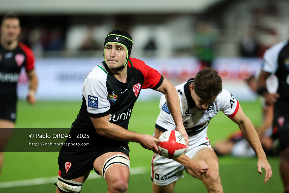 Ekain Imaz Agirre, lors du match de Pro D2 entre le Biarritz olympique et Oyonnax, le 19 décembre 2025 au stade Aguiléra de Biarritz, France (Photo Pablo ORDAS)