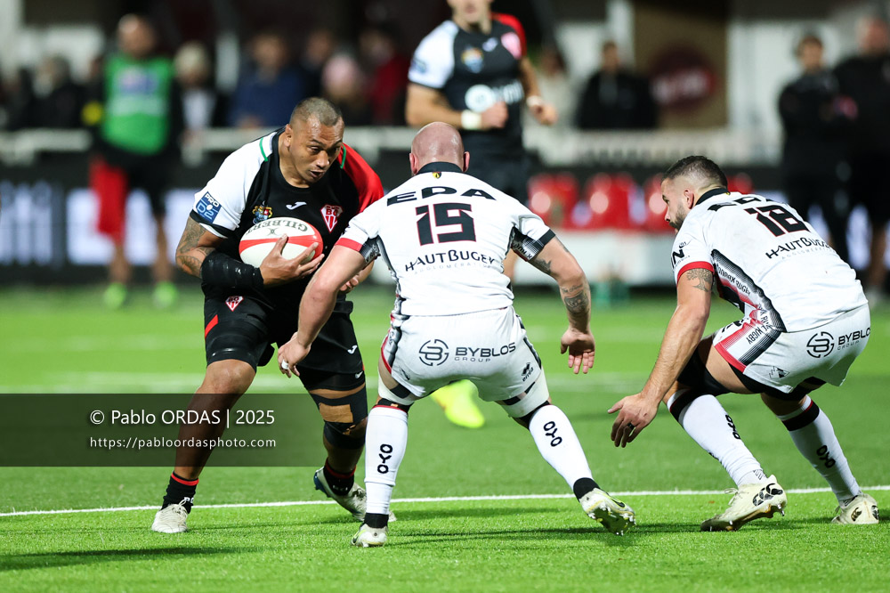 Piula Fa'asalele, lors du match de Pro D2 entre le Biarritz olympique et Oyonnax, le 19 décembre 2025 au stade Aguiléra de Biarritz, France (Photo Pablo ORDAS)