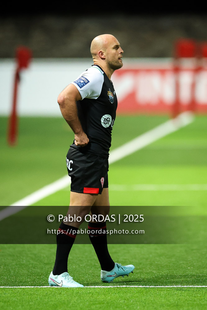 Mathieu Acebes, lors du match de Pro D2 entre le Biarritz olympique et Oyonnax, le 19 décembre 2025 au stade Aguiléra de Biarritz, France (Photo Pablo ORDAS)