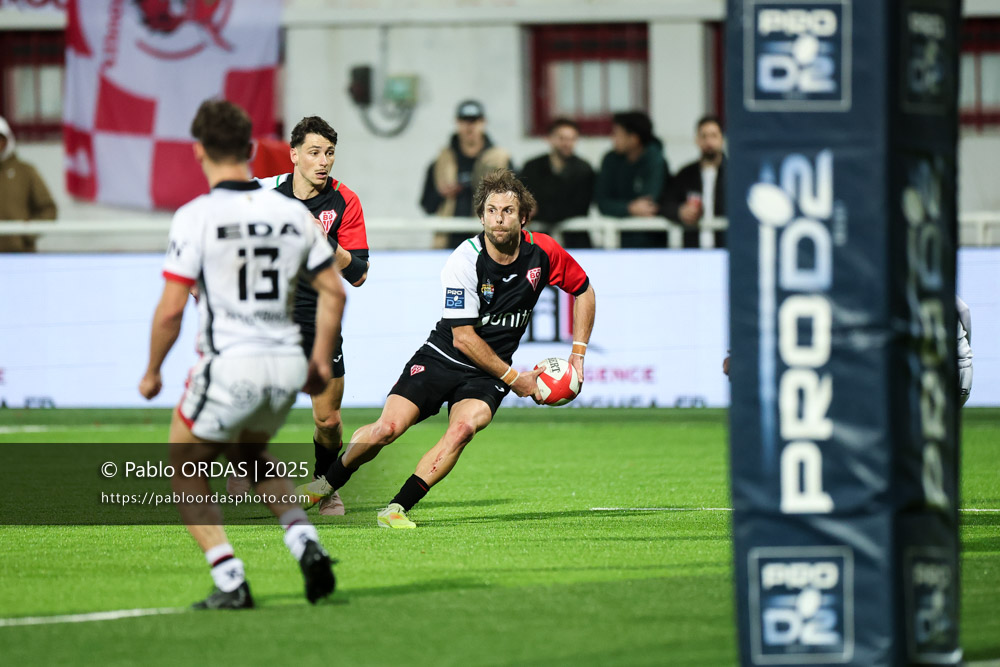 Yann Lesgourgues, lors du match de Pro D2 entre le Biarritz olympique et Oyonnax, le 19 décembre 2025 au stade Aguiléra de Biarritz, France (Photo Pablo ORDAS)