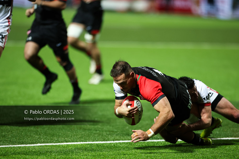 Kylian Jaminet, lors du match de Pro D2 entre le Biarritz olympique et Oyonnax, le 19 décembre 2025 au stade Aguiléra de Biarritz, France (Photo Pablo ORDAS)