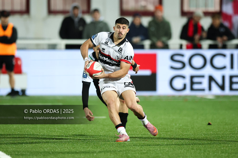 Luka Matkava, lors du match de Pro D2 entre le Biarritz olympique et Oyonnax, le 19 décembre 2025 au stade Aguiléra de Biarritz, France (Photo Pablo ORDAS)