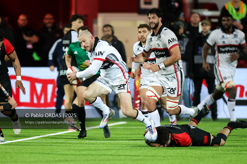 Gavin Stark, lors du match de Pro D2 entre le Biarritz olympique et Oyonnax, le 19 décembre 2025 au stade Aguiléra de Biarritz, France (Photo Pablo ORDAS)