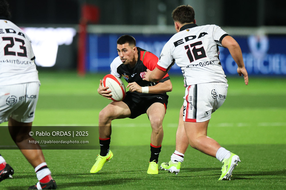 Edgar Retière, lors du match de Pro D2 entre le Biarritz olympique et Oyonnax, le 19 décembre 2025 au stade Aguiléra de Biarritz, France (Photo Pablo ORDAS)