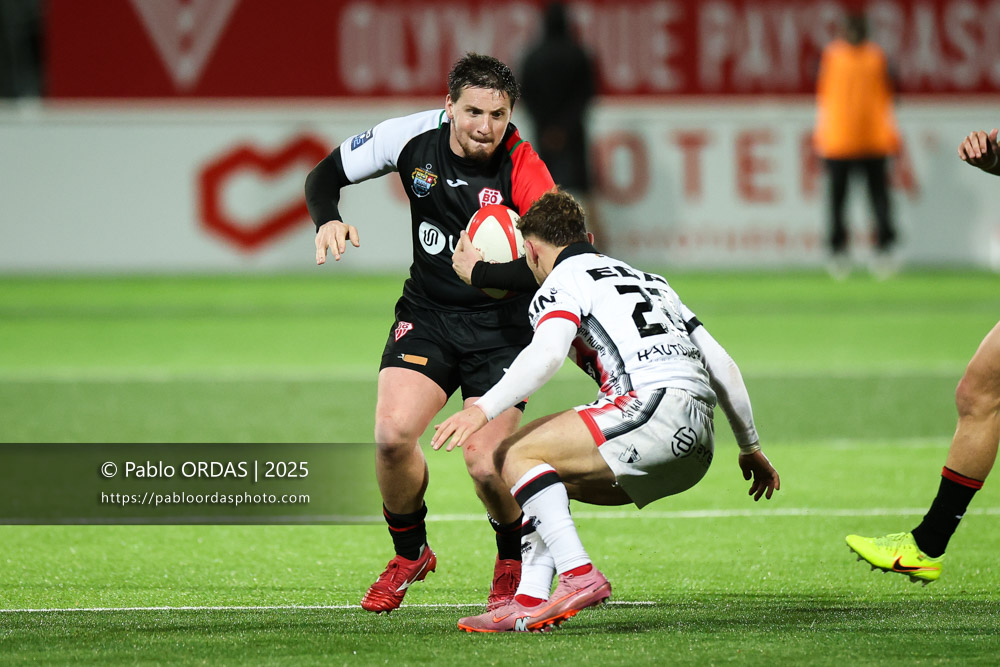 Dorian Laborde, lors du match de Pro D2 entre le Biarritz olympique et Oyonnax, le 19 décembre 2025 au stade Aguiléra de Biarritz, France (Photo Pablo ORDAS)