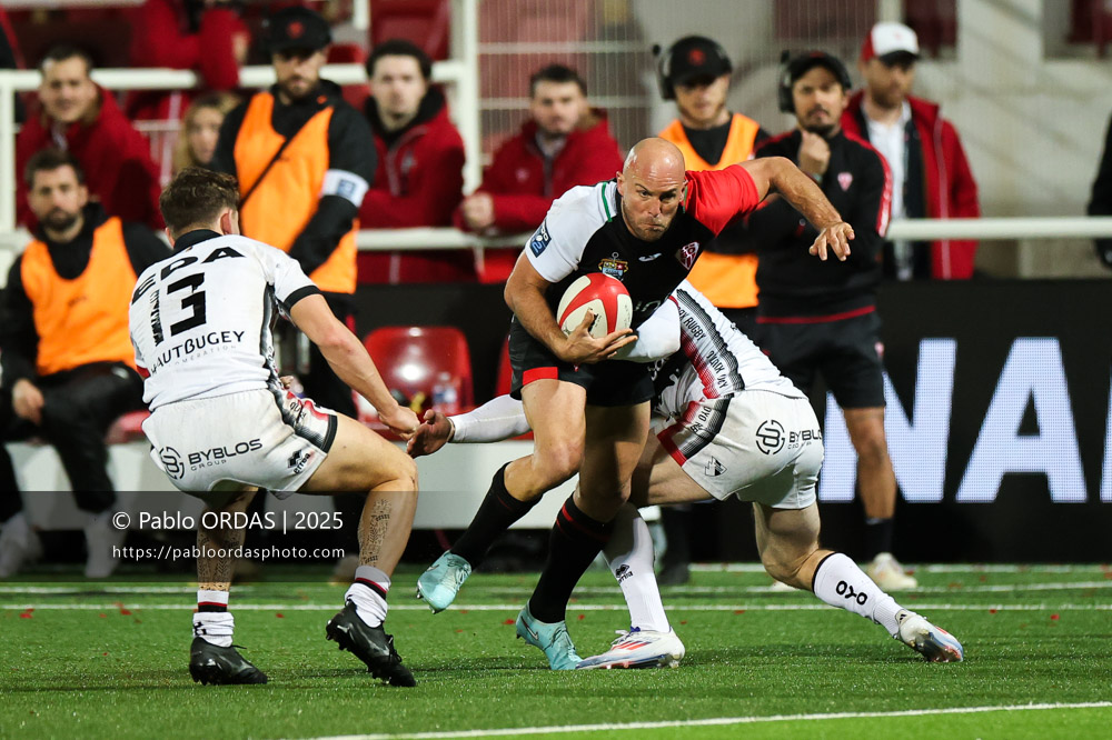 Mathieu Acebes, lors du match de Pro D2 entre le Biarritz olympique et Oyonnax, le 19 décembre 2025 au stade Aguiléra de Biarritz, France (Photo Pablo ORDAS)