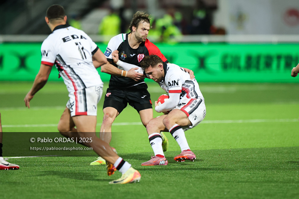 Jules Solinas, lors du match de Pro D2 entre le Biarritz olympique et Oyonnax, le 19 décembre 2025 au stade Aguiléra de Biarritz, France (Photo Pablo ORDAS)