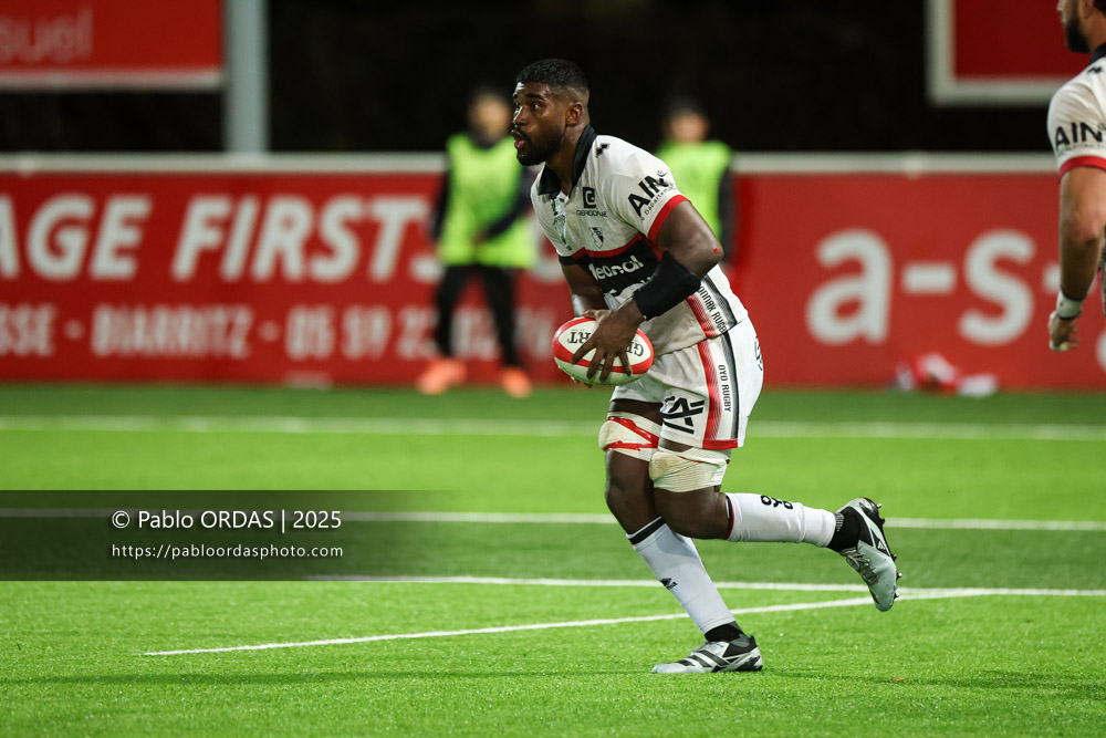 Pierre-Samuel Pacheco, lors du match de Pro D2 entre le Biarritz olympique et Oyonnax, le 19 décembre 2025 au stade Aguiléra de Biarritz, France (Photo Pablo ORDAS)