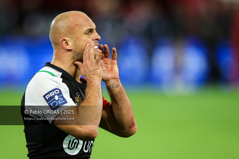Mathieu Acebes, lors du match de Pro D2 entre le Biarritz olympique et Oyonnax, le 19 décembre 2025 au stade Aguiléra de Biarritz, France (Photo Pablo ORDAS)
