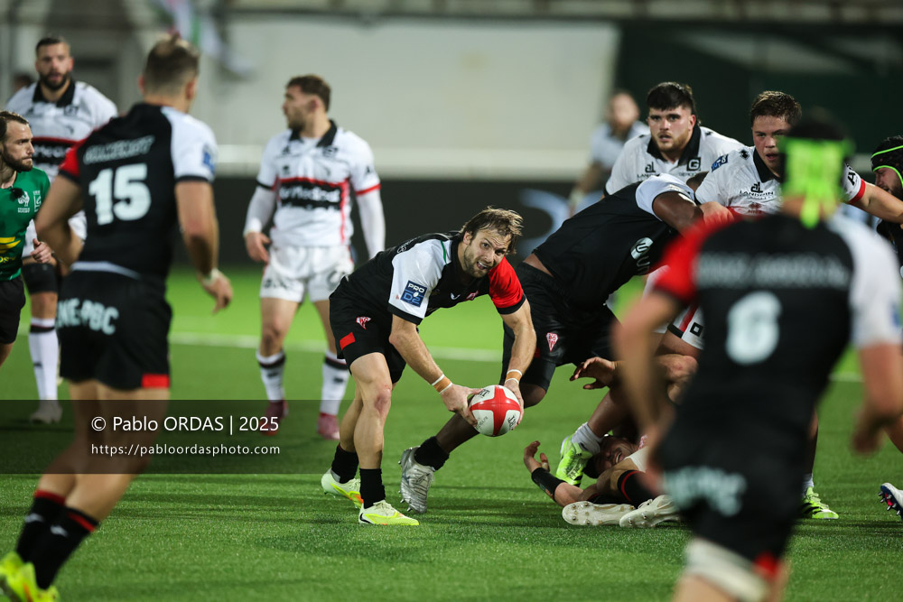 Yann Lesgourgues, lors du match de Pro D2 entre le Biarritz olympique et Oyonnax, le 19 décembre 2025 au stade Aguiléra de Biarritz, France (Photo Pablo ORDAS)