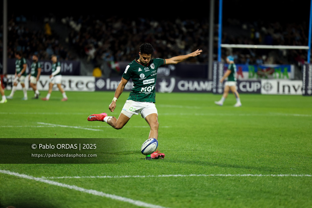 Tom Spring, lors du match de Champions Cup entre l'Aviron bayonnais et les Stormers, le 5 décembre 2025 au stade Jean Dauger de Bayonne, France (Photo Pablo ORDAS)