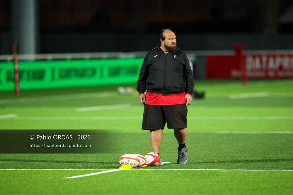 Jérôme Filitoga-Taofifénua, lors du match de Pro D2 entre le Biarritz olympique et Soyaux Angoulême, le 16 janvier 2026 au stade Aguiléra de Biarritz, France (Photo Pablo ORDAS)