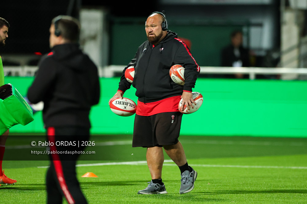 Jérôme Filitoga-Taofifénua, lors du match de Pro D2 entre le Biarritz olympique et Soyaux Angoulême, le 16 janvier 2026 au stade Aguiléra de Biarritz, France (Photo Pablo ORDAS)