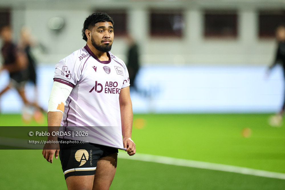Jean-Yves Liufau, lors du match de Pro D2 entre le Biarritz olympique et Soyaux Angoulême, le 16 janvier 2026 au stade Aguiléra de Biarritz, France (Photo Pablo ORDAS)