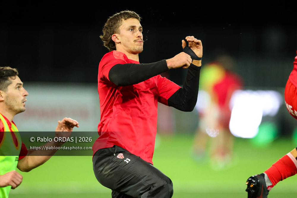 Carlo Mignot, lors du match de Pro D2 entre le Biarritz olympique et Soyaux Angoulême, le 16 janvier 2026 au stade Aguiléra de Biarritz, France (Photo Pablo ORDAS)