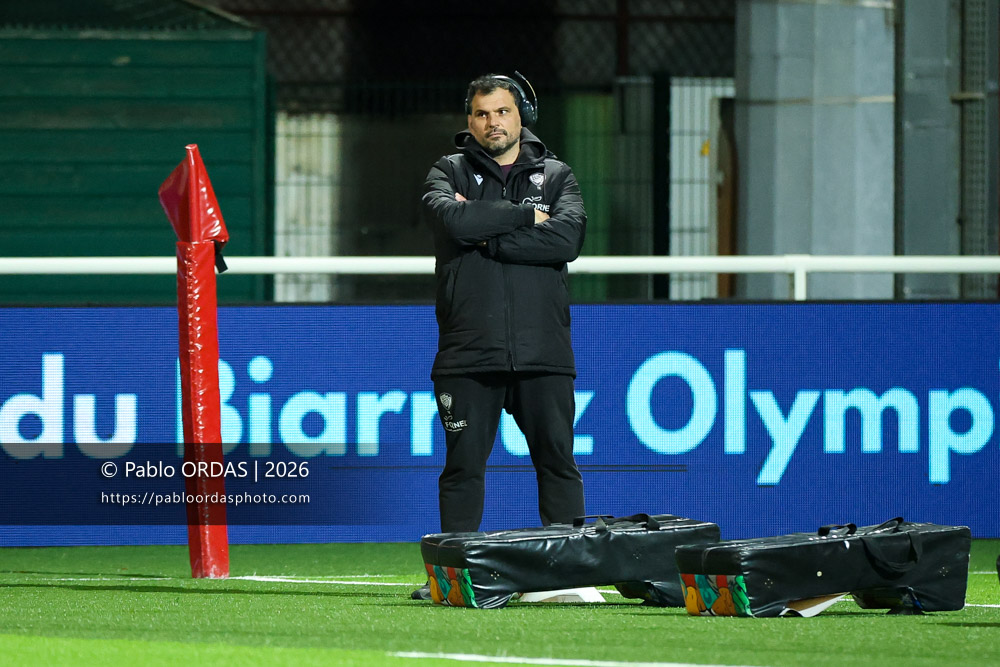 Tanguy Kerdrain, lors du match de Pro D2 entre le Biarritz olympique et Soyaux Angoulême, le 16 janvier 2026 au stade Aguiléra de Biarritz, France (Photo Pablo ORDAS)