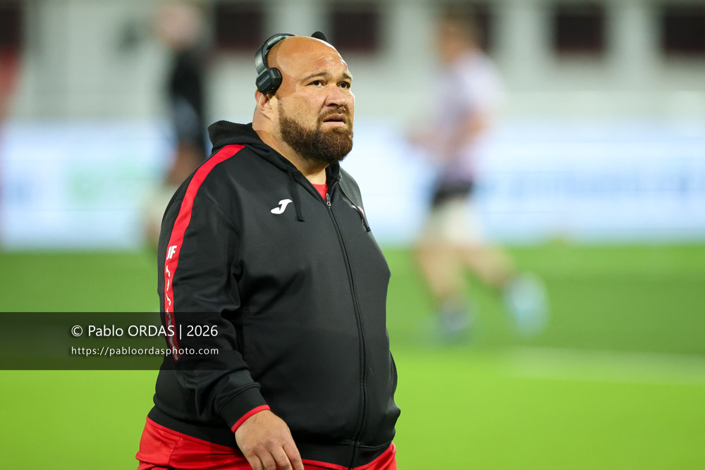 Jérôme Filitoga-Taofifénua, lors du match de Pro D2 entre le Biarritz olympique et Soyaux Angoulême, le 16 janvier 2026 au stade Aguiléra de Biarritz, France (Photo Pablo ORDAS)