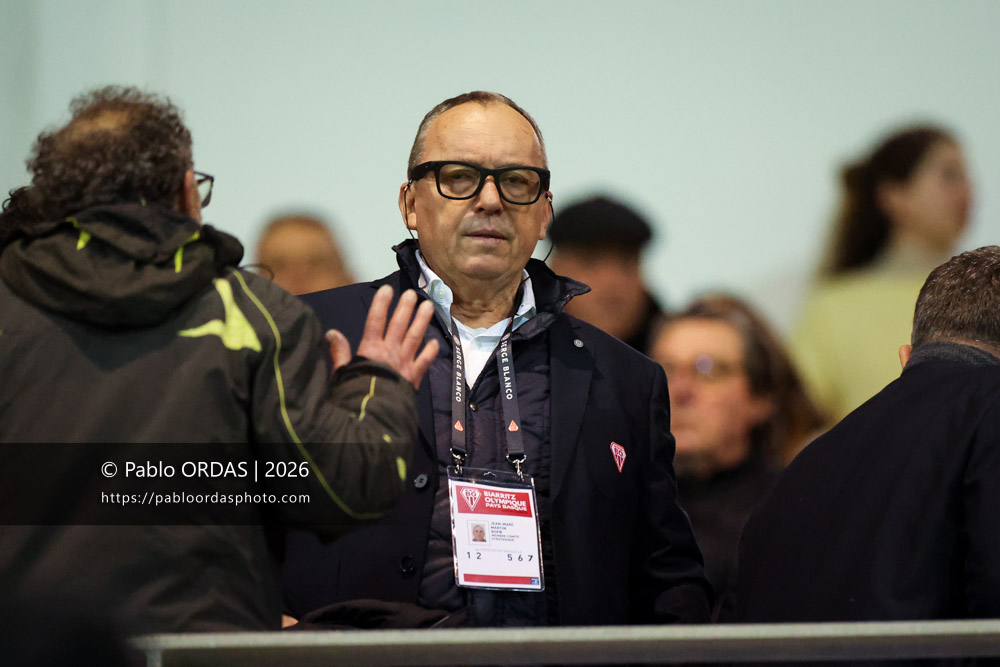 Jean-Marc Martin, lors du match de Pro D2 entre le Biarritz olympique et Soyaux Angoulême, le 16 janvier 2026 au stade Aguiléra de Biarritz, France (Photo Pablo ORDAS)