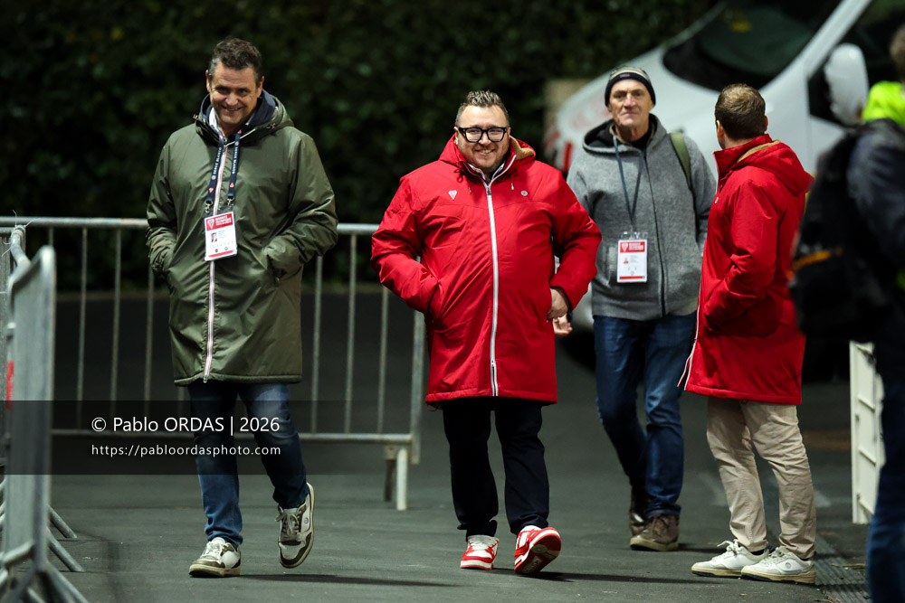 Frédéric Boitier, Anthony Louis-Berecochea, lors du match de Pro D2 entre le Biarritz olympique et Soyaux Angoulême, le 16 janvier 2026 au stade Aguiléra de Biarritz, France (Photo Pablo ORDAS)