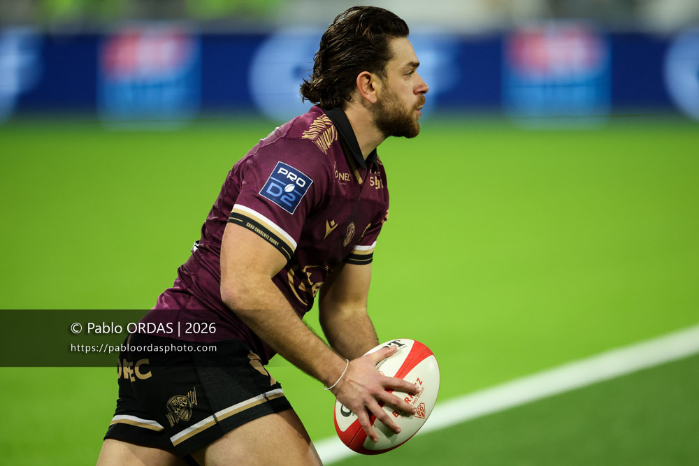 Corentin Glénat, lors du match de Pro D2 entre le Biarritz olympique et Soyaux Angoulême, le 16 janvier 2026 au stade Aguiléra de Biarritz, France (Photo Pablo ORDAS)