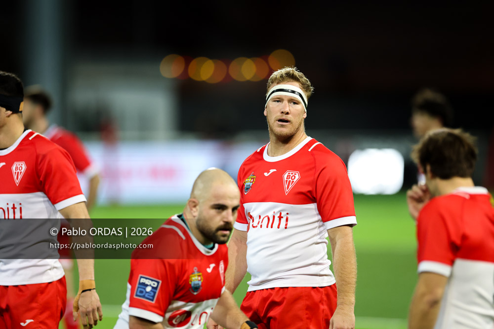 Heath Backhouse, lors du match de Pro D2 entre le Biarritz olympique et Soyaux Angoulême, le 16 janvier 2026 au stade Aguiléra de Biarritz, France (Photo Pablo ORDAS)