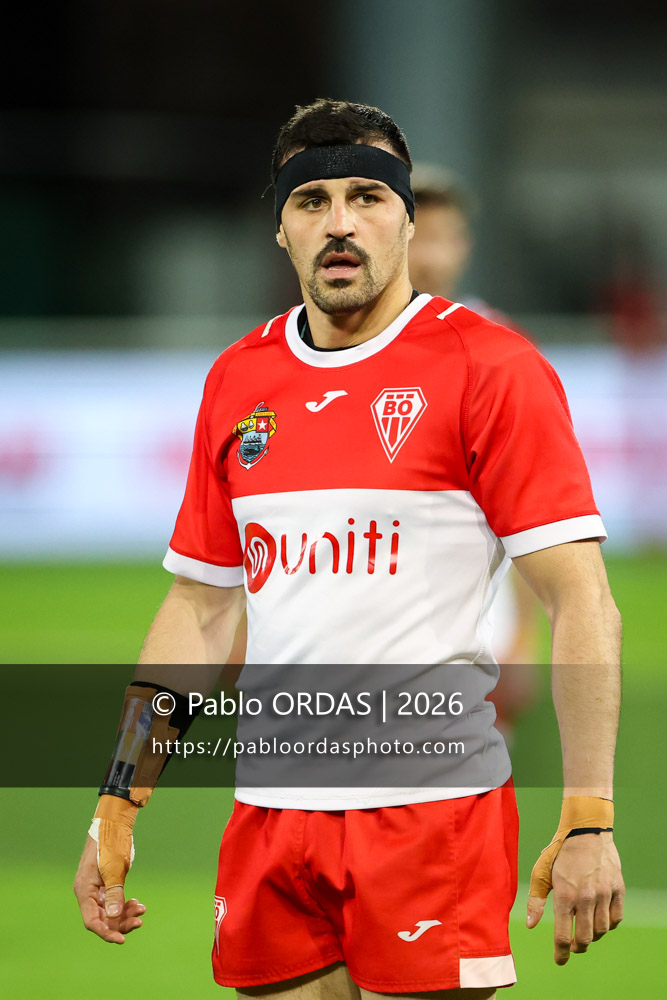 Rémi Bourdeau, lors du match de Pro D2 entre le Biarritz olympique et Soyaux Angoulême, le 16 janvier 2026 au stade Aguiléra de Biarritz, France (Photo Pablo ORDAS)