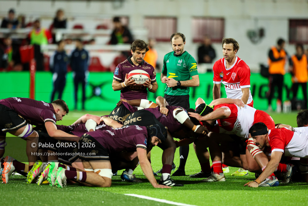 Adrien Bau, lors du match de Pro D2 entre le Biarritz olympique et Soyaux Angoulême, le 16 janvier 2026 au stade Aguiléra de Biarritz, France (Photo Pablo ORDAS)