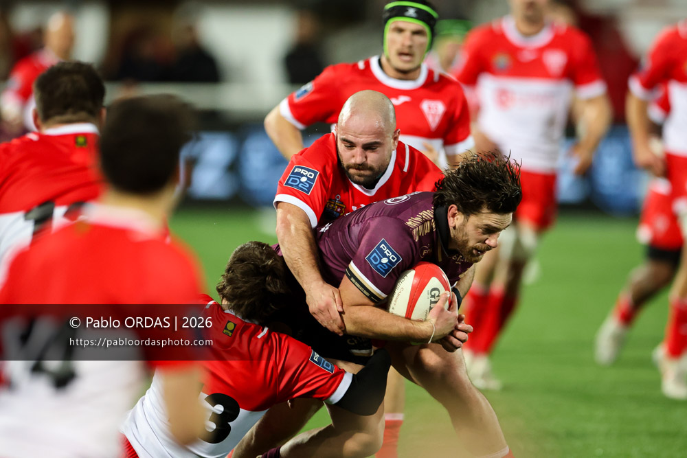 Corentin Glénat, lors du match de Pro D2 entre le Biarritz olympique et Soyaux Angoulême, le 16 janvier 2026 au stade Aguiléra de Biarritz, France (Photo Pablo ORDAS)